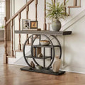 Lantine 41.3-Inch Industrial Console Table, 4-Tier Sofa Table with Circle Base and Storage for Living Room, Hallway, Foyer