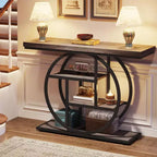 Console industrielle Lantine de 105 cm, table de canapé à 4 niveaux avec base circulaire et rangement pour salon, couloir, hall d'entrée