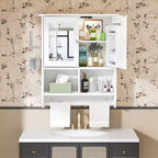 Meuble haut de salle de bain VECELO avec éclairage à détecteur, armoire à pharmacie murale avec étagères de rangement et porte-serviettes pour salle de bain ou buanderie, blanc