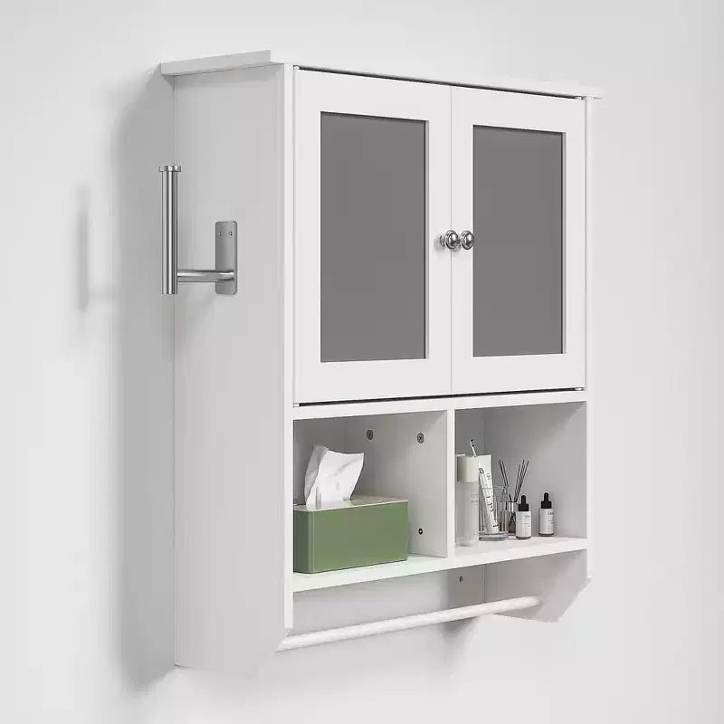 Meuble haut de salle de bain VECELO avec éclairage à détecteur, armoire à pharmacie murale avec étagères de rangement et porte-serviettes pour salle de bain ou buanderie, blanc
