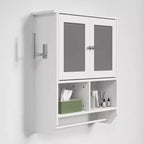 Meuble haut de salle de bain VECELO avec éclairage à détecteur, armoire à pharmacie murale avec étagères de rangement et porte-serviettes pour salle de bain ou buanderie, blanc