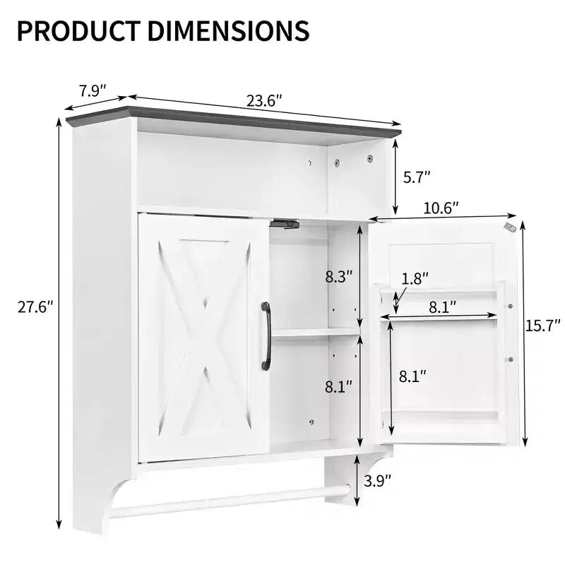 Meuble haut de salle de bain VECELO avec éclairage à détecteur, armoire à pharmacie murale avec étagères de rangement et porte-serviettes pour salle de bain ou buanderie, blanc