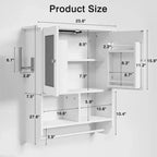 Meuble haut de salle de bain VECELO avec éclairage à détecteur, armoire à pharmacie murale avec étagères de rangement et porte-serviettes pour salle de bain ou buanderie, blanc