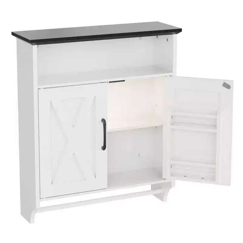 Meuble haut de salle de bain VECELO avec éclairage à détecteur, armoire à pharmacie murale avec étagères de rangement et porte-serviettes pour salle de bain ou buanderie, blanc