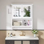 Meuble haut de salle de bain VECELO avec éclairage à détecteur, armoire à pharmacie murale avec étagères de rangement et porte-serviettes pour salle de bain ou buanderie, blanc