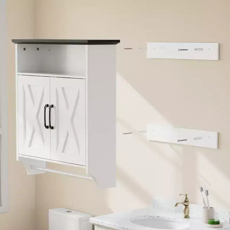 Meuble haut de salle de bain VECELO avec éclairage à détecteur, armoire à pharmacie murale avec étagères de rangement et porte-serviettes pour salle de bain ou buanderie, blanc