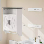 Meuble haut de salle de bain VECELO avec éclairage à détecteur, armoire à pharmacie murale avec étagères de rangement et porte-serviettes pour salle de bain ou buanderie, blanc