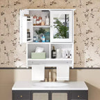 Meuble haut de salle de bain VECELO avec éclairage à détecteur, armoire à pharmacie murale avec étagères de rangement et porte-serviettes pour salle de bain ou buanderie, blanc