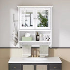 Meuble haut de salle de bain VECELO avec éclairage à détecteur, armoire à pharmacie murale avec étagères de rangement et porte-serviettes pour salle de bain ou buanderie, blanc