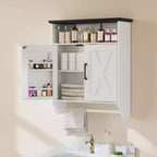 Meuble haut de salle de bain VECELO avec éclairage à détecteur, armoire à pharmacie murale avec étagères de rangement et porte-serviettes pour salle de bain ou buanderie, blanc