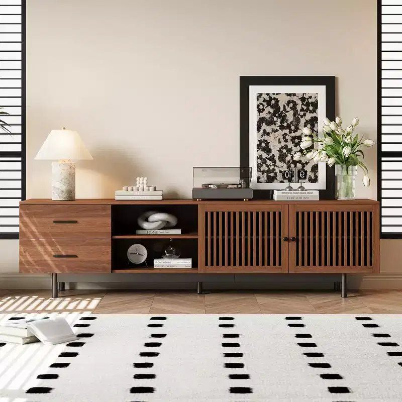 78'' Modern TV Stand for 85'' TVs Media Console Entertainment Center with Deep Drawers & Cable Management, Walnut - ModernLuxe
