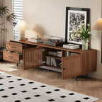 Meuble TV moderne de 78 pouces pour téléviseurs de 85 pouces, console média avec tiroirs profonds et gestion des câbles, Noyer - ModernLuxe
