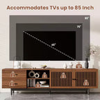 Meuble TV moderne de 78 pouces pour téléviseurs de 85 pouces, console média avec tiroirs profonds et gestion des câbles, Noyer - ModernLuxe