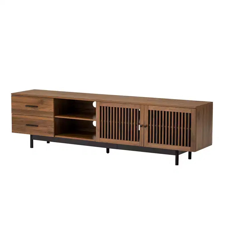 Meuble TV moderne de 78 pouces pour téléviseurs de 85 pouces, console média avec tiroirs profonds et gestion des câbles, Noyer - ModernLuxe