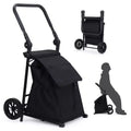 2 in 1 Foldable Shopping Cart with Seat, 132 lbs Capacity Waterproof Grocery Cart with Wheels for Home, Travel - Black