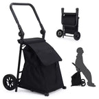 2 in 1 Foldable Shopping Cart with Seat, 132 lbs Capacity Waterproof Grocery Cart with Wheels for Home, Travel - Black