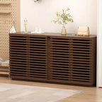 Buffet 4 portes, armoire de rangement de 60" avec portes à rayures grillagées et étagère réglable, buffet autoportant de style moderne