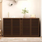 Buffet 4 portes, armoire de rangement de 60" avec portes à rayures grillagées et étagère réglable, buffet autoportant de style moderne