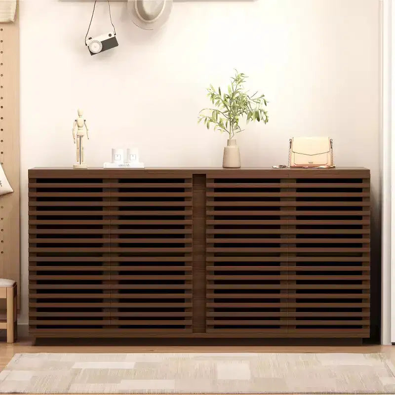 Buffet 4 portes, armoire de rangement de 60" avec portes à rayures grillagées et étagère réglable, buffet autoportant de style moderne
