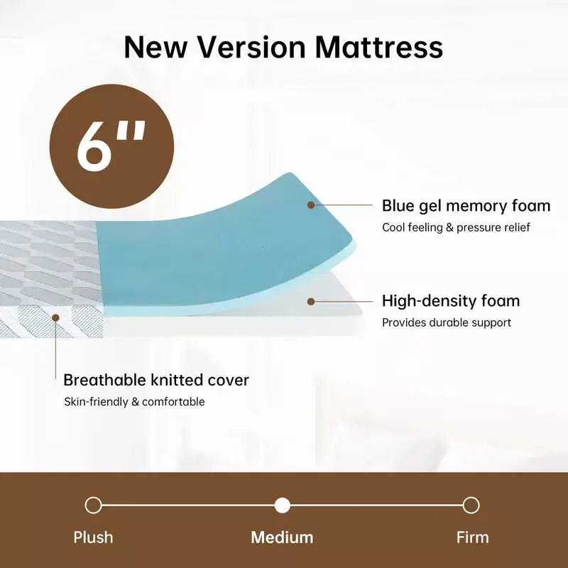 EHMKNP Matelas en mousse à mémoire de forme 6 pouces, tailles jumeau/jumeau XL/double pour adulte/adolescent/simple, rafraîchissant, housse amovible et lavable, fermeté moyenne