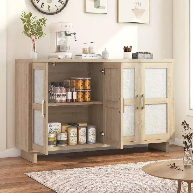EROMMY Buffet de salle à manger 4 portes 151 cm avec étagères réglables