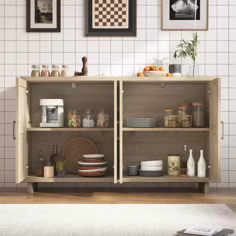 EROMMY Buffet de salle à manger 4 portes 151 cm avec étagères réglables