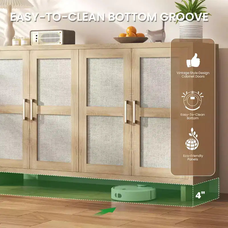 EROMMY Buffet de salle à manger 4 portes 151 cm avec étagères réglables