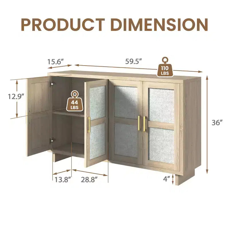 EROMMY Buffet de salle à manger 4 portes 151 cm avec étagères réglables