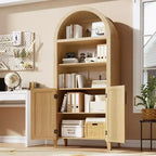 Bibliothèque arquée avec portes - Étagère de présentation ouverte à 5 niveaux, Meuble de rangement moderne pour bureau à domicile, salon, bibliothèque