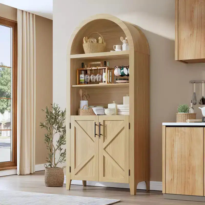 Arched Bookcase with Doors - 5-Tier Open Display Shelf, Modern Bookshelf Storage Cabinet for Home Office Living Room Library