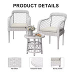 COZONY Salon de jardin 3 pièces en rotin avec coussins et table en verre
