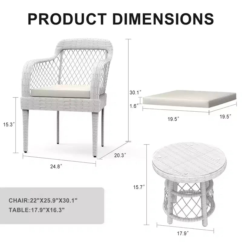 COZONY Salon de jardin 3 pièces en rotin avec coussins et table en verre