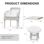 COZONY Salon de jardin 3 pièces en rotin avec coussins et table en verre