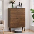 JVNOXK 23.62-inch Mid-Century Modern Freestanding Shoe Cabinet, Railing Style with 2 Flip-Top Drawers, Ideal for Hallways and Entrances, Walnut