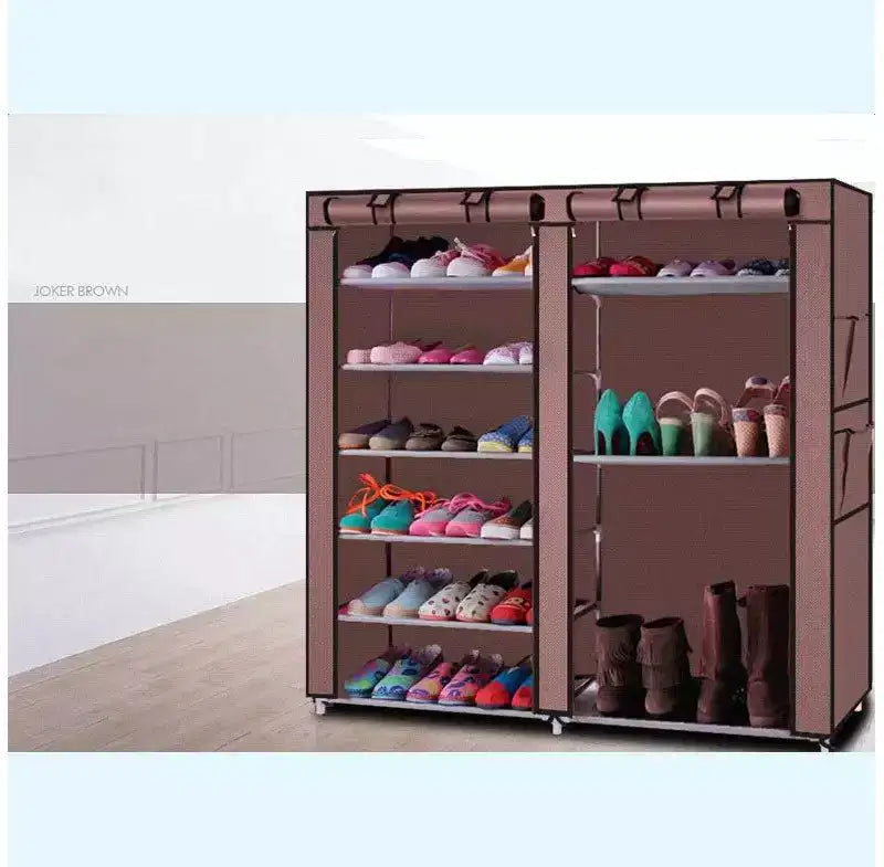 Meuble à chaussures combiné, style 9 grilles, double rangée, café