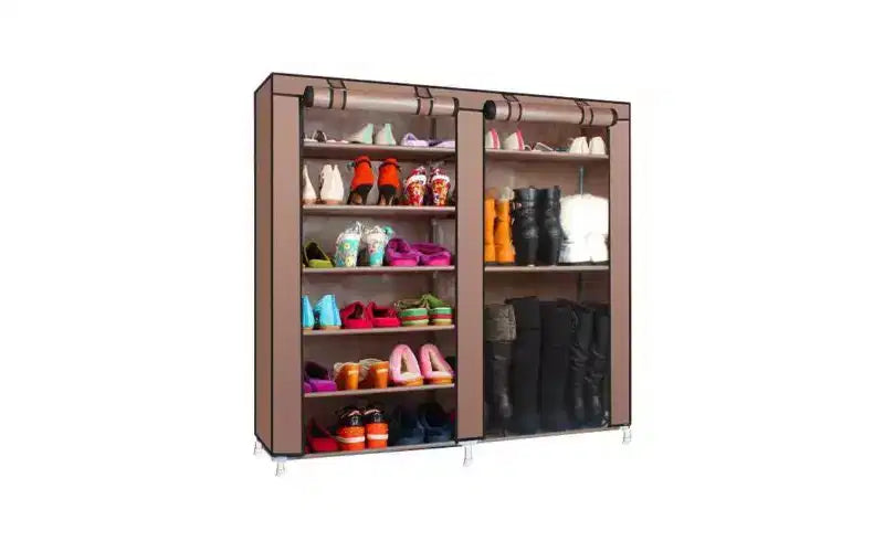 Meuble à chaussures combiné, style 9 grilles, double rangée, café