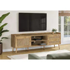 JVNOXK Meuble TV multimédia de 183 cm, adapté aux téléviseurs de moins de 80 pouces, avec 1 placard de rangement et 2 tiroirs, noyer