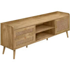 JVNOXK Meuble TV multimédia de 183 cm, adapté aux téléviseurs de moins de 80 pouces, avec 1 placard de rangement et 2 tiroirs, noyer