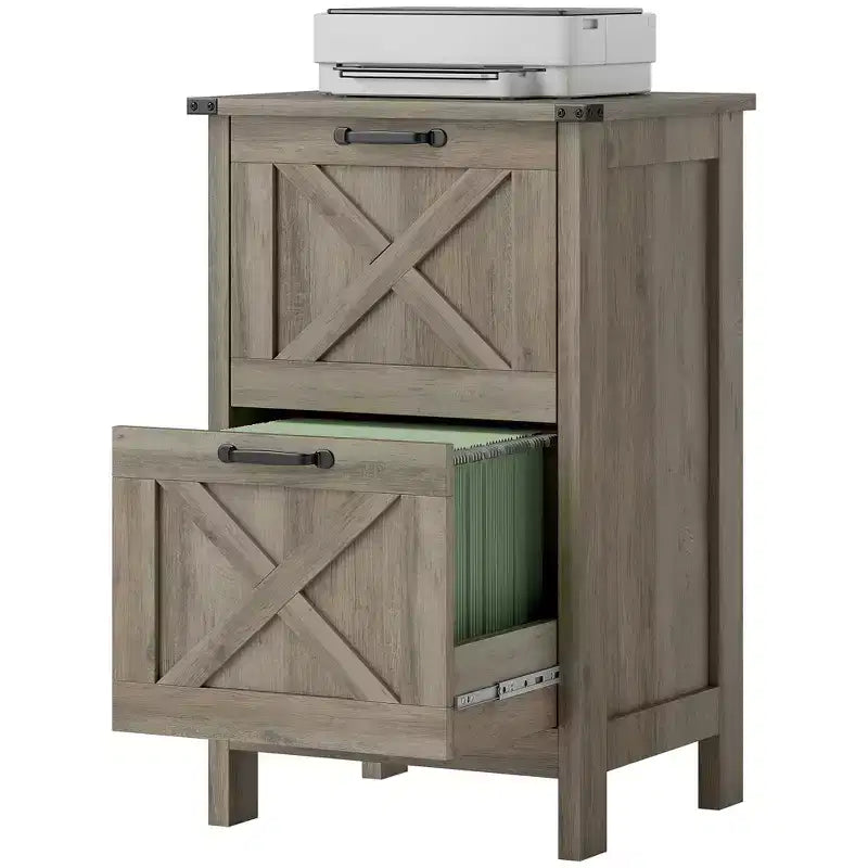 Meuble de rangement vertical HOMCOM avec 2 tiroirs à glissières silencieuses, meuble de rangement de style rustique avec portes coulissantes pour documents A4/format Lettre, support d'imprimante