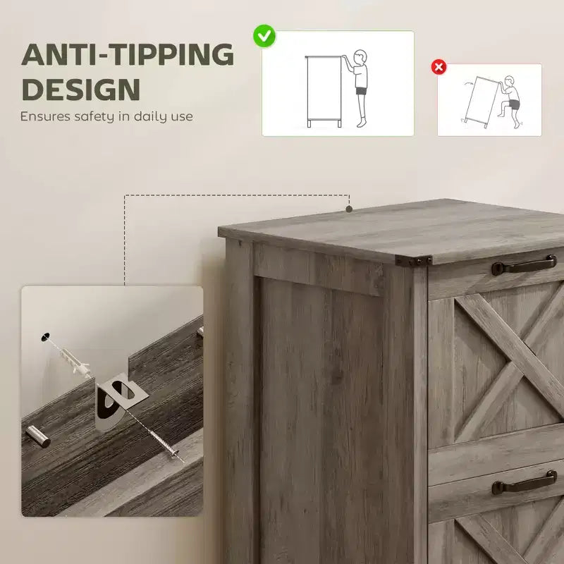 Meuble de rangement vertical HOMCOM avec 2 tiroirs à glissières silencieuses, meuble de rangement de style rustique avec portes coulissantes pour documents A4/format Lettre, support d'imprimante