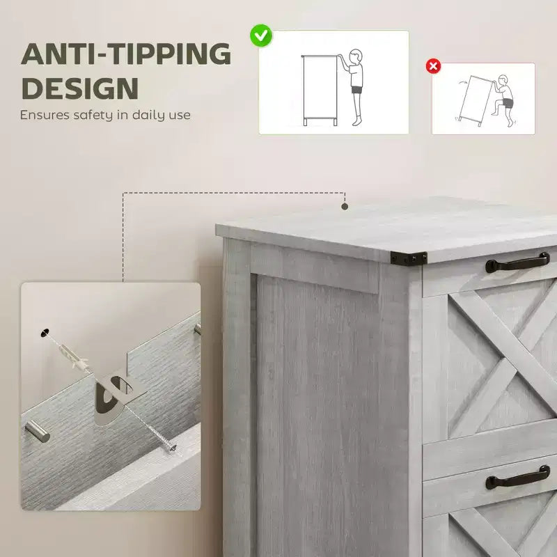 Meuble de rangement vertical HOMCOM avec 2 tiroirs à glissières silencieuses, meuble de rangement de style rustique avec portes coulissantes pour documents A4/format Lettre, support d'imprimante