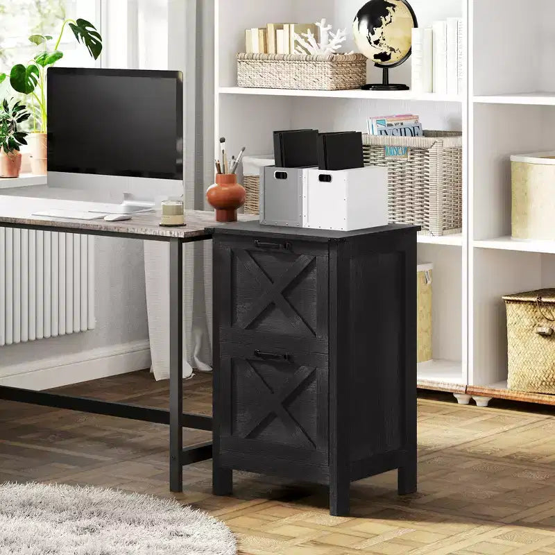 Meuble de rangement vertical HOMCOM avec 2 tiroirs à glissières silencieuses, meuble de rangement de style rustique avec portes coulissantes pour documents A4/format Lettre, support d'imprimante