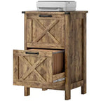Meuble de rangement vertical HOMCOM avec 2 tiroirs à glissières silencieuses, meuble de rangement de style rustique avec portes coulissantes pour documents A4/format Lettre, support d'imprimante