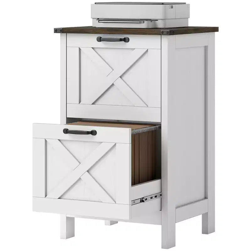 Meuble de rangement vertical HOMCOM avec 2 tiroirs à glissières silencieuses, meuble de rangement de style rustique avec portes coulissantes pour documents A4/format Lettre, support d'imprimante