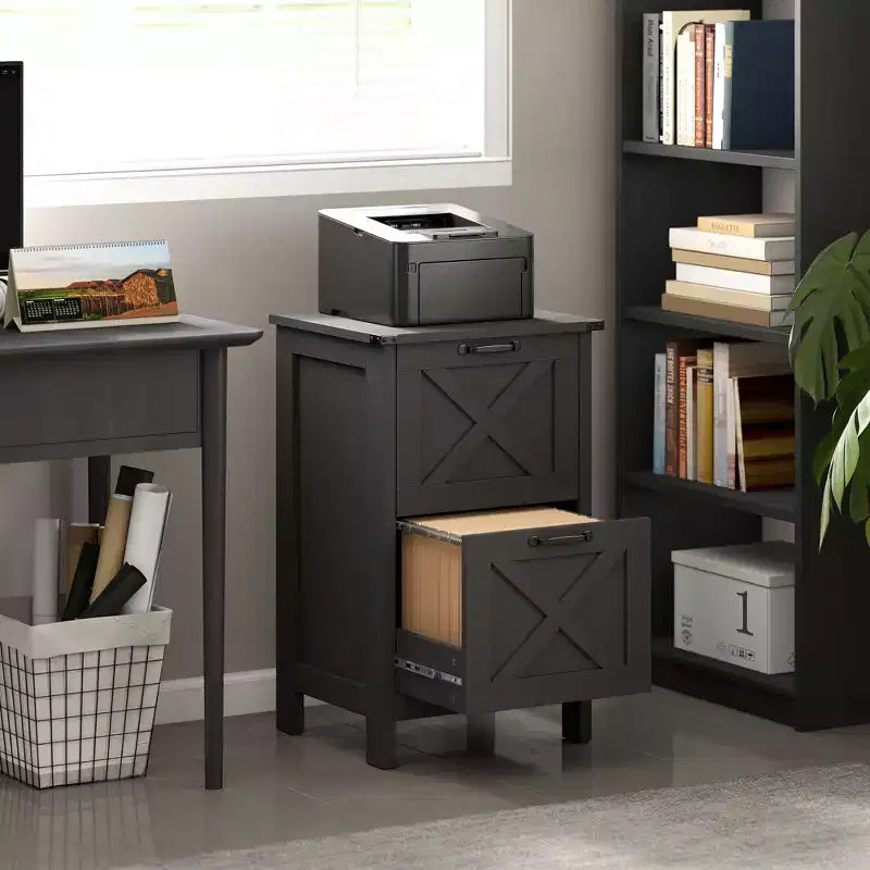 Meuble de rangement vertical HOMCOM avec 2 tiroirs à glissières silencieuses, meuble de rangement de style rustique avec portes coulissantes pour documents A4/format Lettre, support d'imprimante