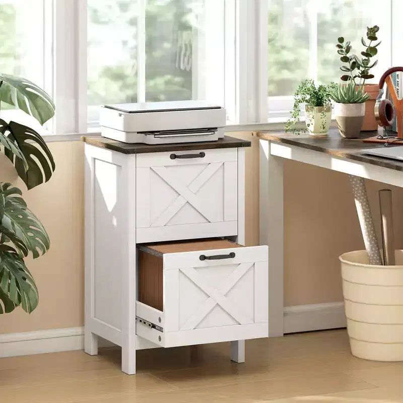 Meuble de rangement vertical HOMCOM avec 2 tiroirs à glissières silencieuses, meuble de rangement de style rustique avec portes coulissantes pour documents A4/format Lettre, support d'imprimante