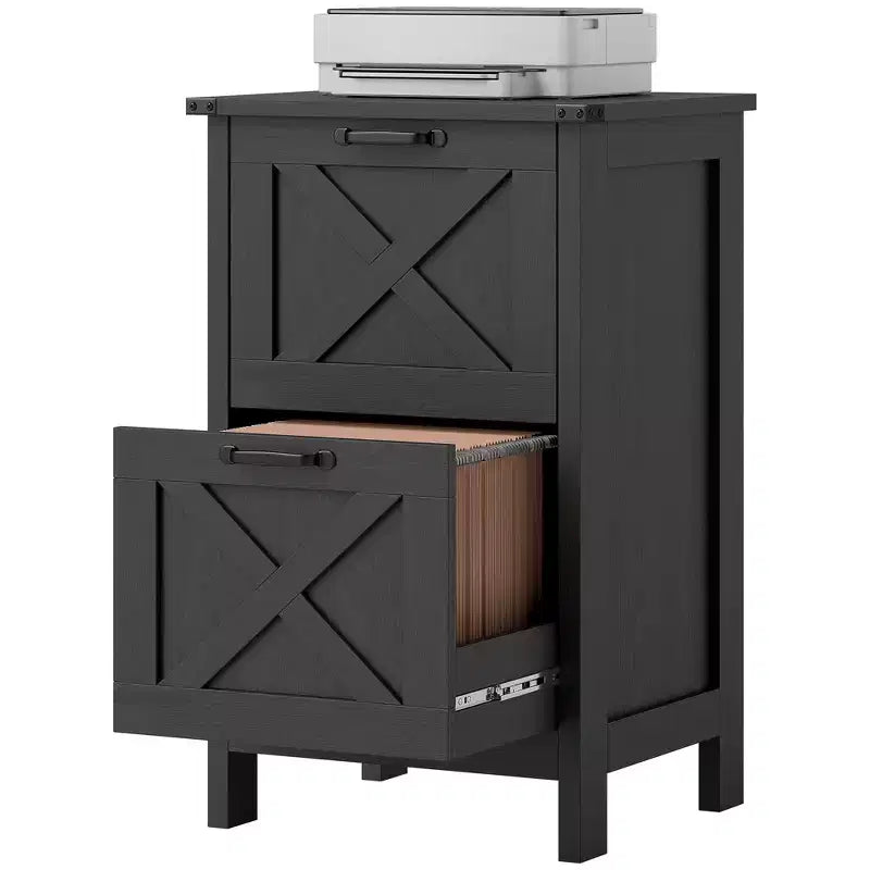 Meuble de rangement vertical HOMCOM avec 2 tiroirs à glissières silencieuses, meuble de rangement de style rustique avec portes coulissantes pour documents A4/format Lettre, support d'imprimante
