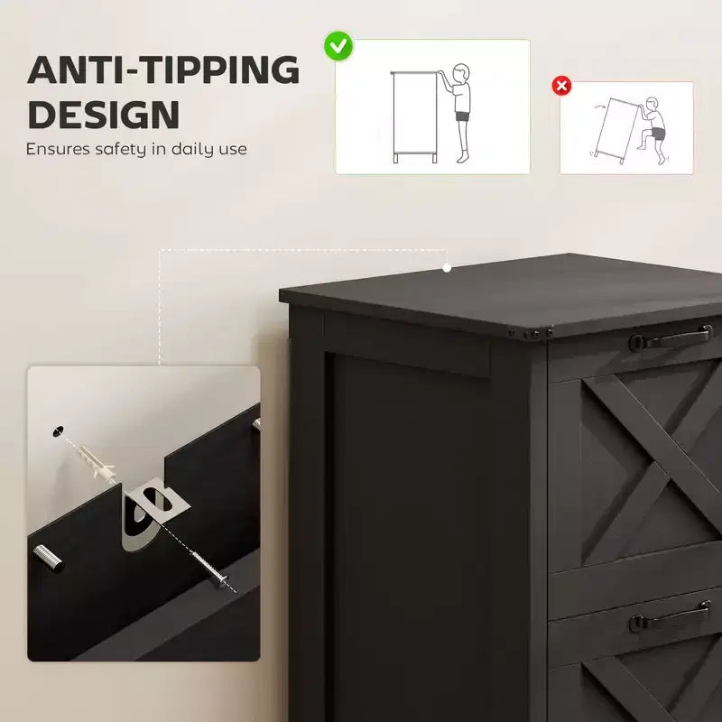 Meuble de rangement vertical HOMCOM avec 2 tiroirs à glissières silencieuses, meuble de rangement de style rustique avec portes coulissantes pour documents A4/format Lettre, support d'imprimante