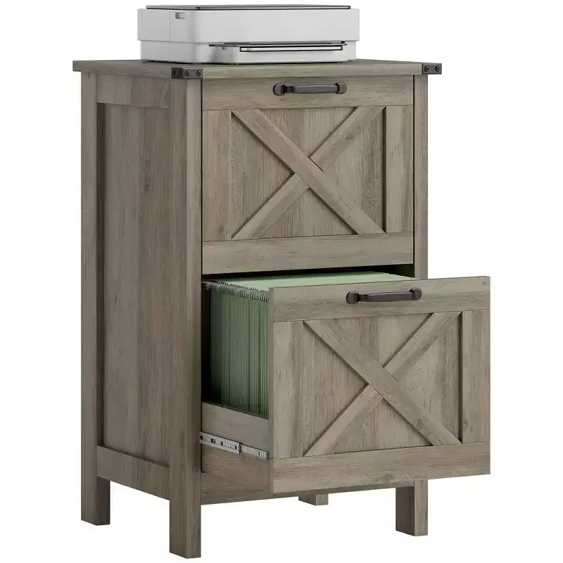 Meuble de rangement vertical HOMCOM avec 2 tiroirs à glissières silencieuses, meuble de rangement de style rustique avec portes coulissantes pour documents A4/format Lettre, support d'imprimante