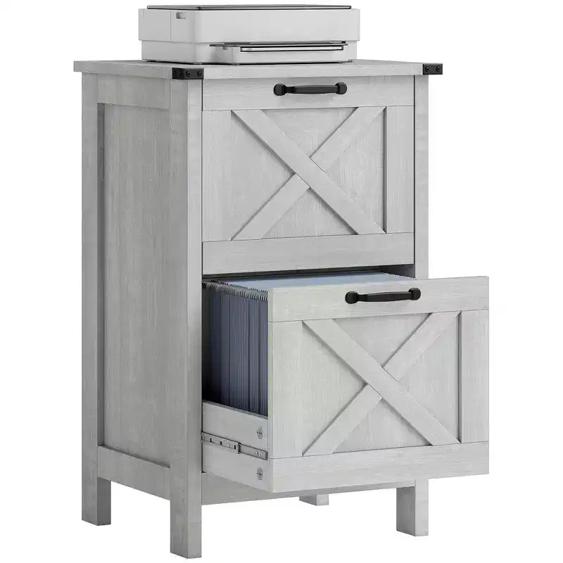 Meuble de rangement vertical HOMCOM avec 2 tiroirs à glissières silencieuses, meuble de rangement de style rustique avec portes coulissantes pour documents A4/format Lettre, support d'imprimante